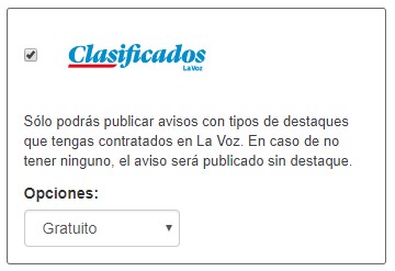Tildar Clasificados La Voz para poder publicar la propiedad.